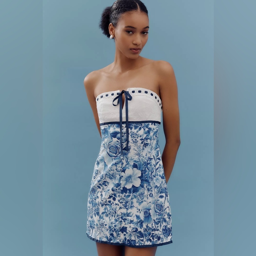 NWT! Anthropologie Maeve Strapless Tie-Front Mini Dress - Size XL 🚦 - Picture 5 of 6